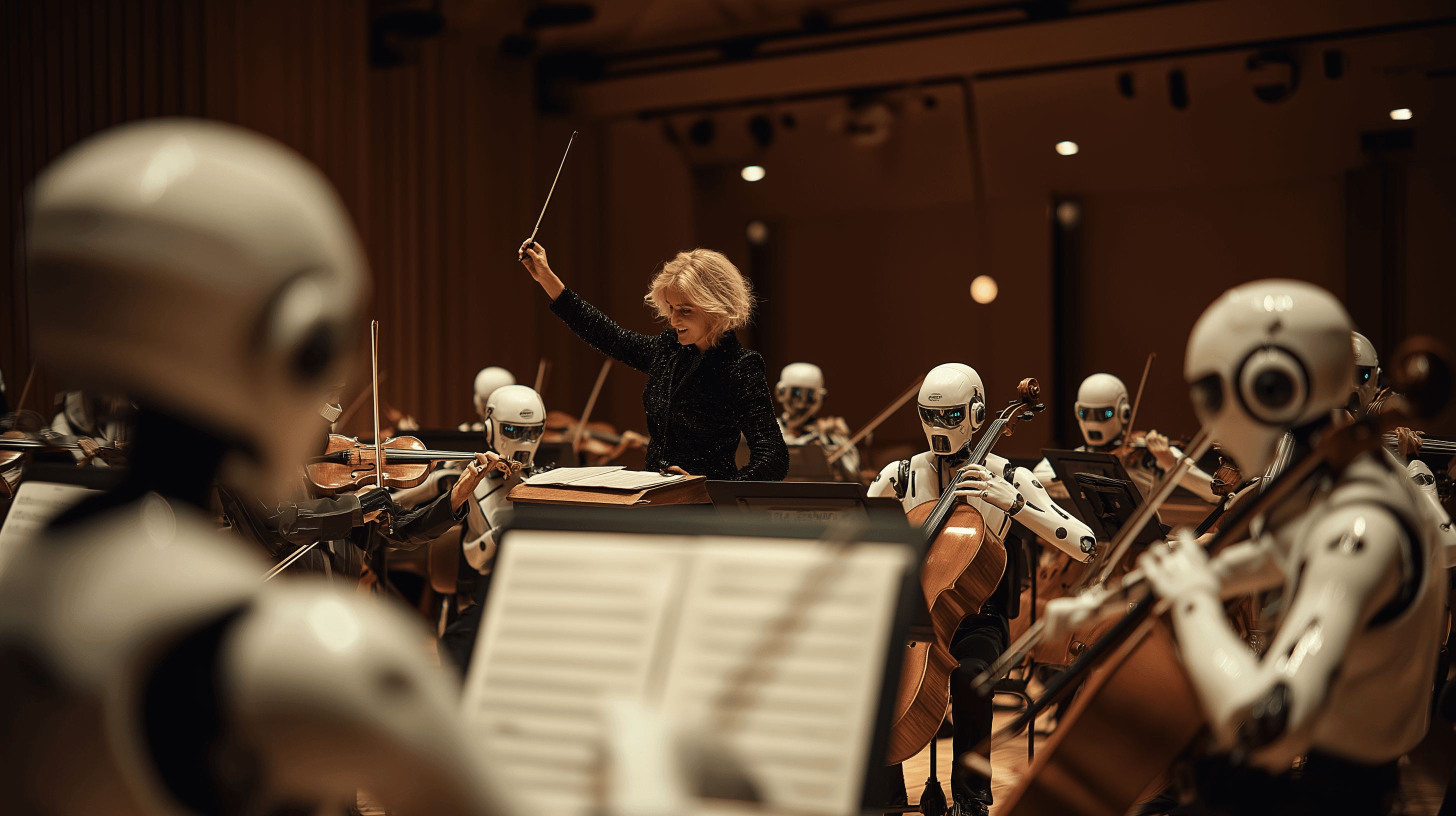 Female conductor leading AI orchestra - You conduct, AI performs
